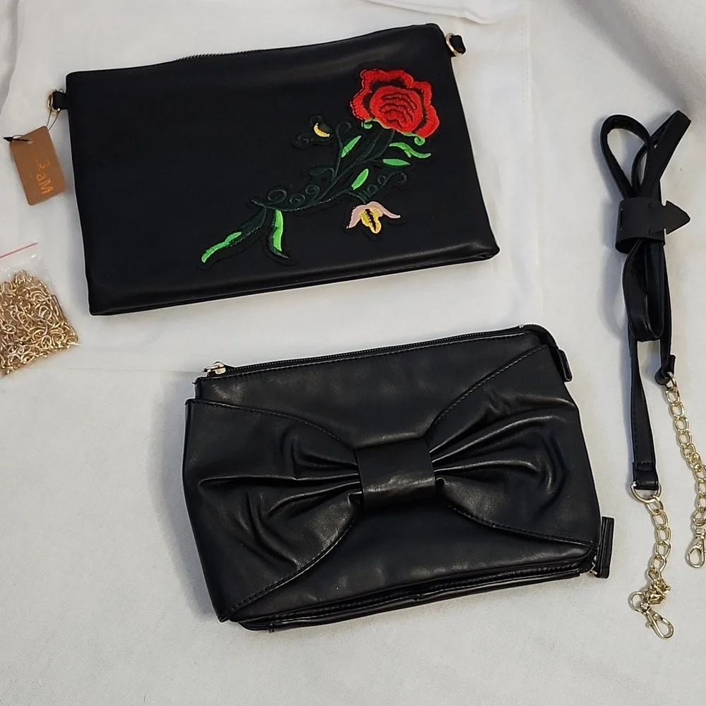 Avon Bow & Hello 3am Embroidered Crossbody/Clutch Bag Set